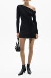 Mango Asymmetric Long Sleeve Minidress In Black