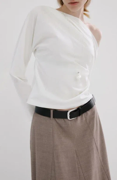 Mango Asymmetric Long Sleeve Woven Shirt In White
