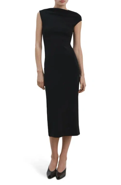 Mango Asymmetric Midi Sheath Dress In Black