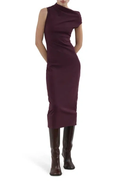 Mango Asymmetric Midi Sheath Dress In Burgundy