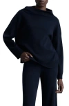 Mango Asymmetric Mock Neck Off The Shoulder Sweater In Dark Navy