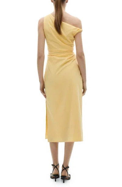 Mango Asymmetric Neck Draped Midi Dress In Yellow