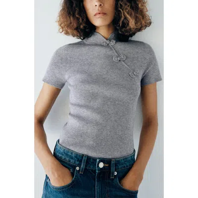 Mango Asymmetric Neck Sweater In Gray