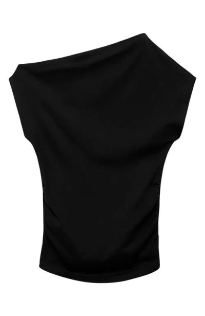 Mango Asymmetric Neck Top In Black