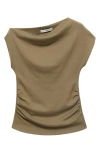 Mango Asymmetric Neck Top In Brown