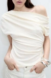 Mango Asymmetric Off The Shoulder Ruched Top