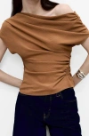 Mango Asymmetric Off The Shoulder Ruched Top