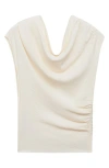 Mango Asymmetric Off The Shoulder Ruched Top In Ecru