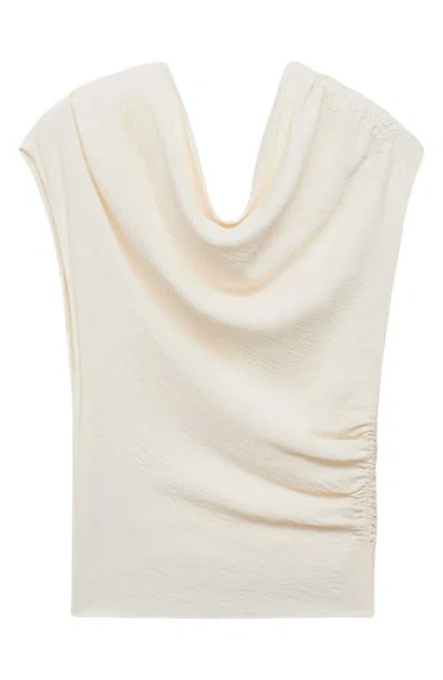 Mango Asymmetric Off The Shoulder Ruched Top In Ecru
