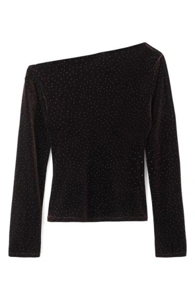 Mango Asymmetric Off The Shoulder Velvet Top In Brown