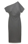 Mango Asymmetric One-shoulder Dress In Medium Heather Grey