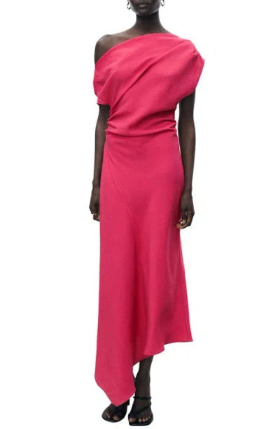 Mango Asymmetric One-shoulder Maxi Dress In Fraise