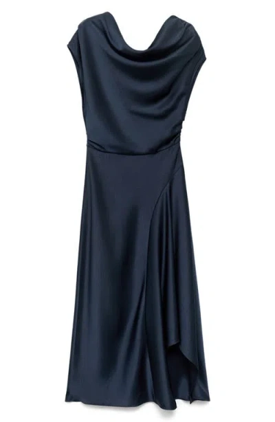 Mango Asymmetric One-shoulder Midi Dress In Blue