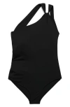 Mango Asymmetrical Swimsuit With Gathered Detail Black In Black
