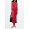 Mango Asymmetric One-shoulder Satin Cocktail Dress In Burgundy