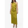 Mango Asymmetric One-shoulder Satin Cocktail Dress In Green