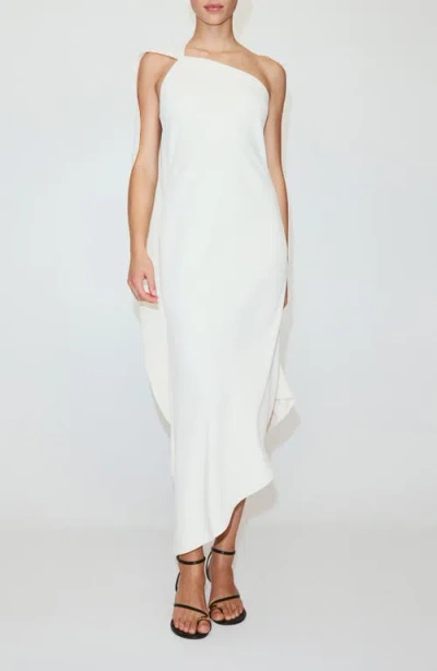 Mango Asymmetric One-shoulder Maxi Dress With Scarf In White