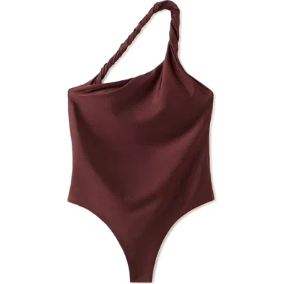 Mango Asymmetric One-shoulder One-piece Swimsuit In Burgundy
