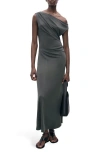 Mango Asymmetrical Pleated Dress Charcoal In Gray