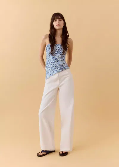 Mango Asymmetric Printed Top In Blue