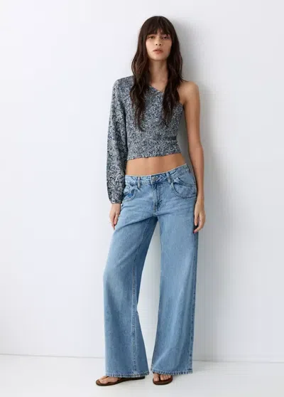 Mango Asymmetric Printed Top In Blue