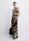 Mango Asymmetric Printed Top In Brown
