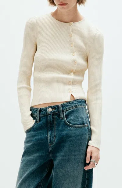 Mango Asymmetric Rib Cardigan In Neutral