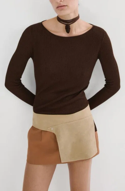 Mango Asymmetric Rib Sweater In Brown
