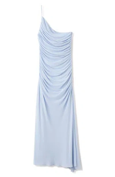 Mango Asymmetric Ruched Dress In Blue