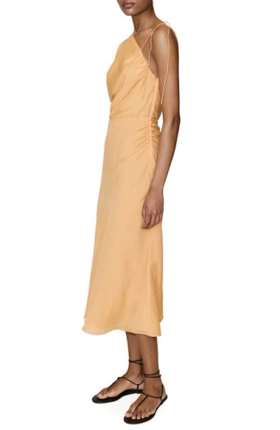 Mango Asymmetric Ruched Maxi Dress In Brown