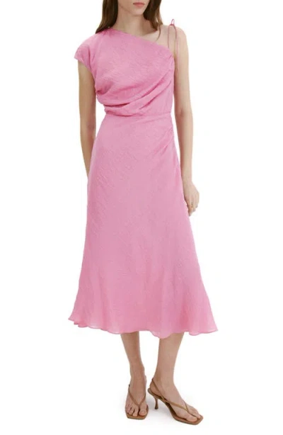 Mango Asymmetric Ruched Maxi Dress In Pink