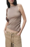 Mango Asymmetric Ruched Sleeveless Top In Gray