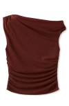 Mango Asymmetric Ruched Top In Brown