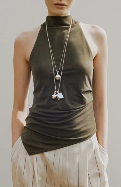 Mango Asymmetric Ruched Top In Green