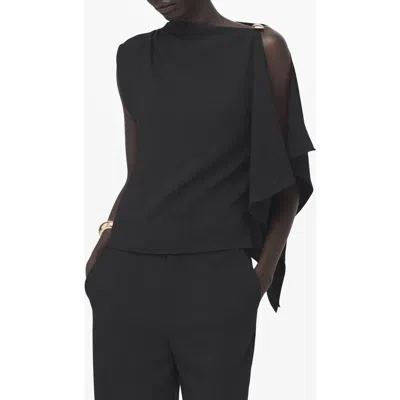 Mango Asymmetric Ruffle Top In Black