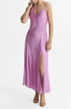 Mango One Shoulder Satin Midi Dress With Side Split In Purple