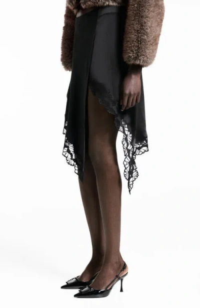 Mango Asymmetric Satin Skirt In Black