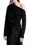 Shop Mango Asymmetric Sequin Shirt In Black