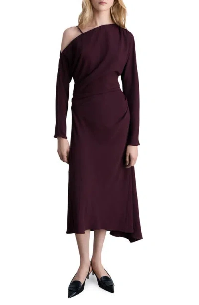 Mango Asymmetric Single Long Sleeve Midi Dress In Wine