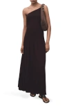 Mango Asymmetric Smocked One-shoulder Midi Dress In Brown