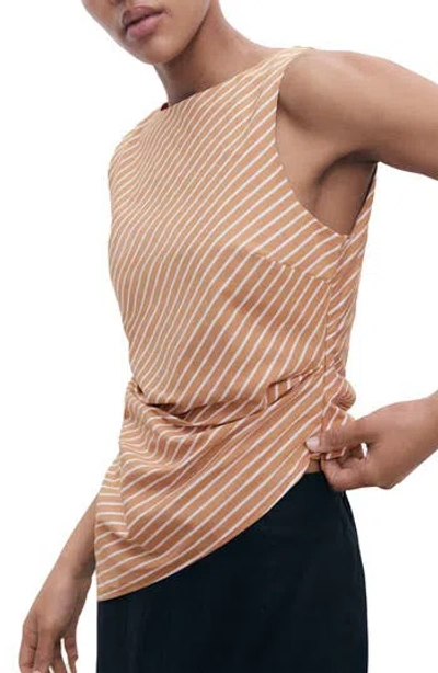 Mango Asymmetric Stripe Sleeveless Top In Brown