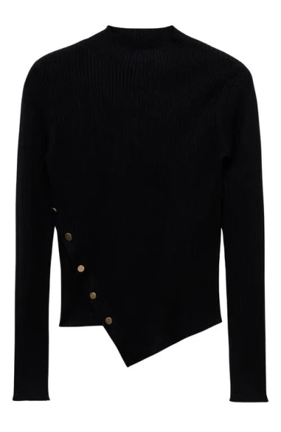 Mango Asymmetric Knit Top With Gold Buttons In Black