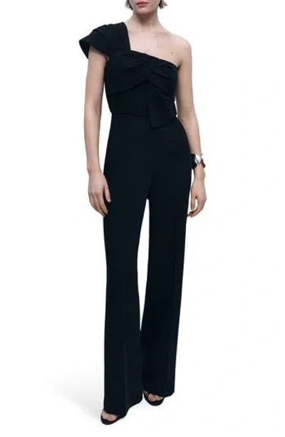 Mango Asymmetric Wide Leg Jumpsuit In Black
