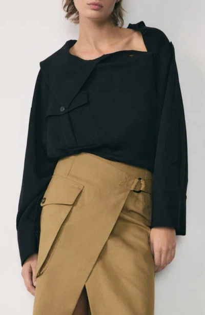 Mango Asymmetric Woven Shirt In Black