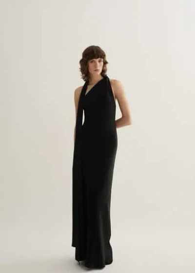 Mango Asymmetrical Bow-neck Dress Black