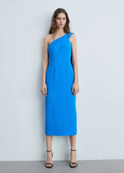 Mango Asymmetrical Bow-neck Dress Blue