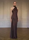 Mango Asymmetrical Bow-neck Dress Brown