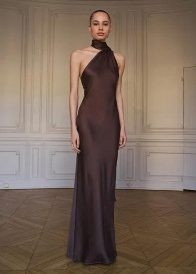 Mango Asymmetrical Bow-neck Dress Brown