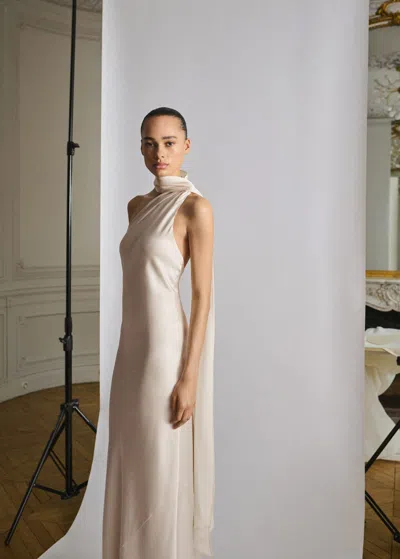 Mango Asymmetrical Bow-neck Dress Ecru