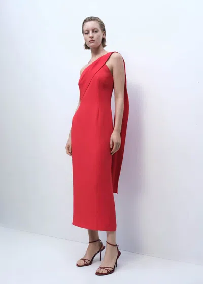 Mango Asymmetrical Bow-neck Dress Red